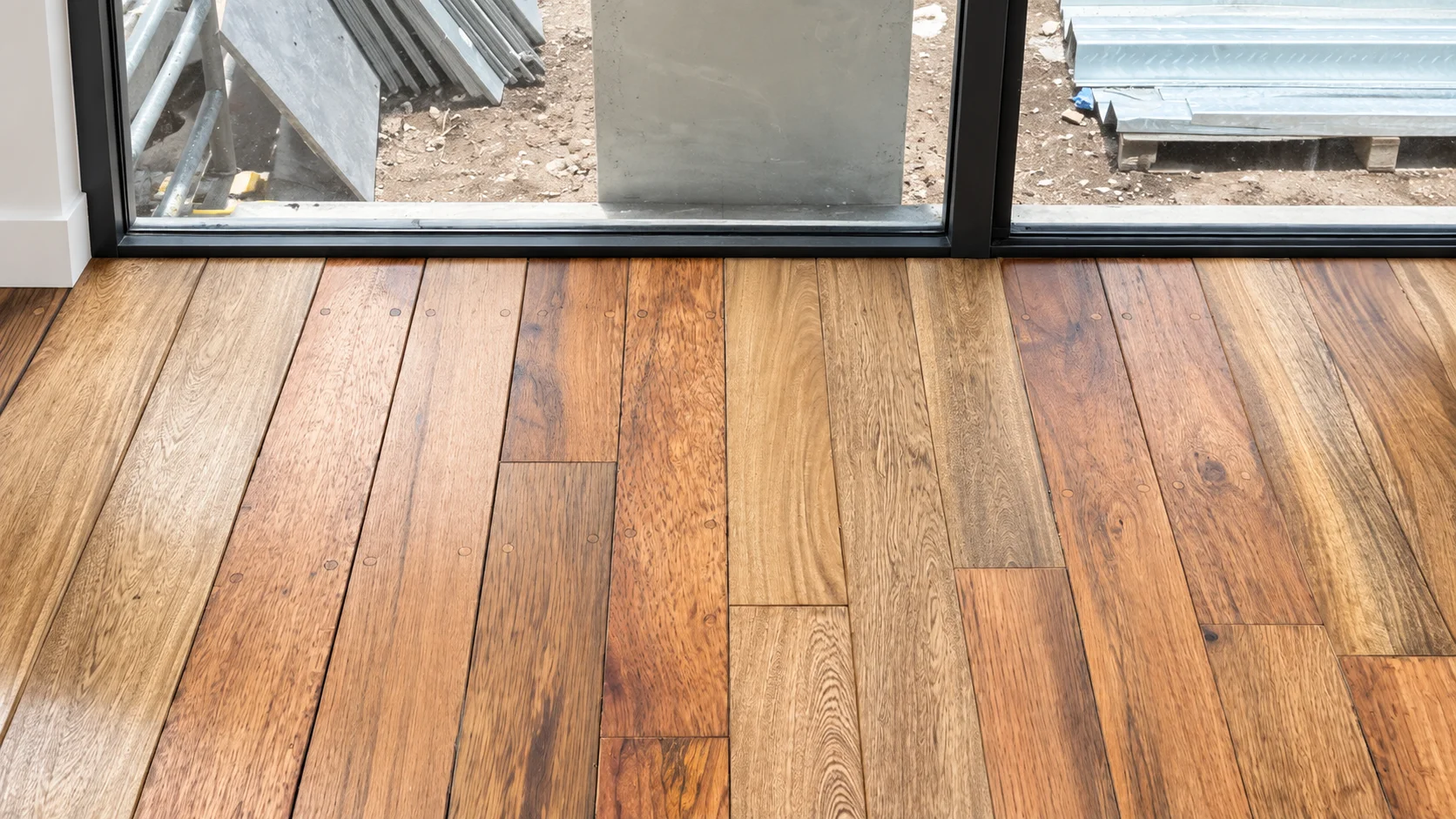 El mismo piso de encino nacional reparado e integrado con la madera existente